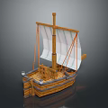 Detailed Wooden Ship Model With White Sails Wooden Mast And Rope Details Design
