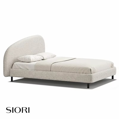 Modern Upholstered Double Bed With Curved Headboard Light Beige Sleek Design Black Legs 3d model