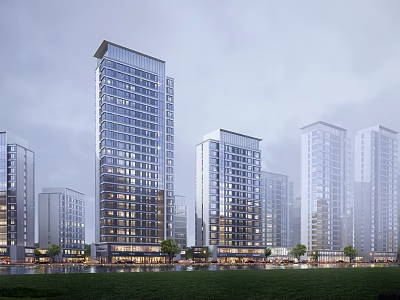 Modern High Rise Residential Buildings With Glass Facades And Surrounding Greenery 3d model