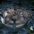 Circular Wooden Pergola With Open Lattice Structure In Outdoor Garden Top View Design