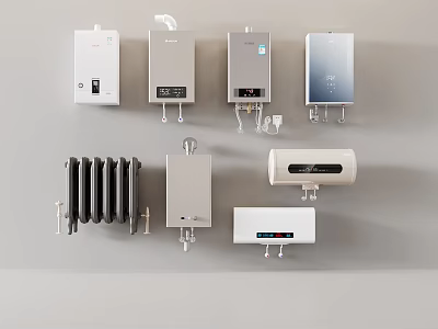 Various Home Appliances Displayed On Gray Wall 3d model