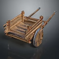 Vintage Traditional Wooden Cart With Wooden Wheels And Metal Bindings Structure