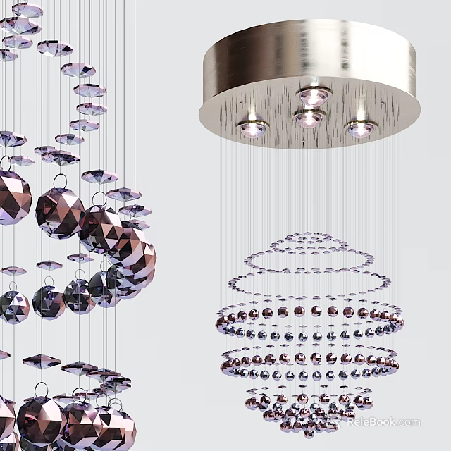 Elegant Crystal Chandelier With Hanging Crystal Elements And Layered Spiral Design 3d model 