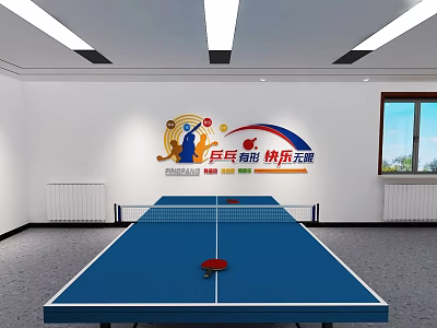 Bright Table Tennis Court With Racket And Ball For Happy Sports Fitness Training Room 3d model