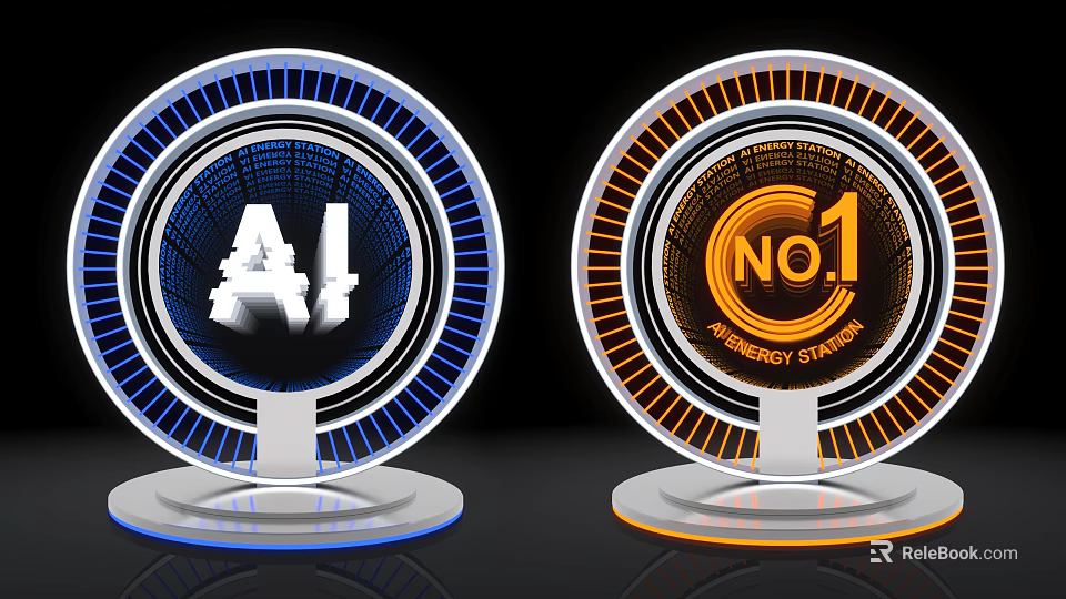 Contemporary Art Installation Featuring Circular Blue Orange Design AI NO1 Synergy Stars 3d model 