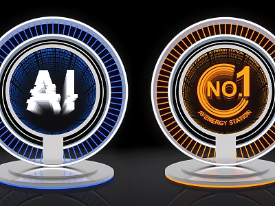 Contemporary Art Installation Featuring Circular Blue Orange Design AI NO1 Synergy Stars 3d model