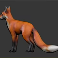 Realistic Orange White Fox Statue With Black Legs On Dark Shiny Background