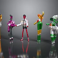 Colorful Dolls With Different Styles And Various Poses Standing On Reflective Surface