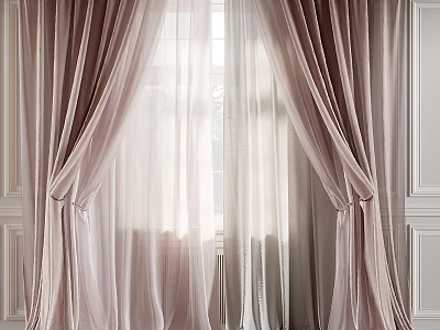 Elegant Soft Velvet Curtains With Sheer Layer For Modern Window Interior Design 3d model