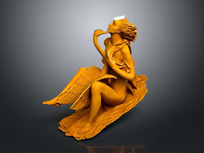 Golden Winged Female Mythical Sculpture Playing Harp Artwork 3d model