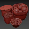 Assorted Fresh Fruits With Bananas Melons And Oranges In Woven Baskets