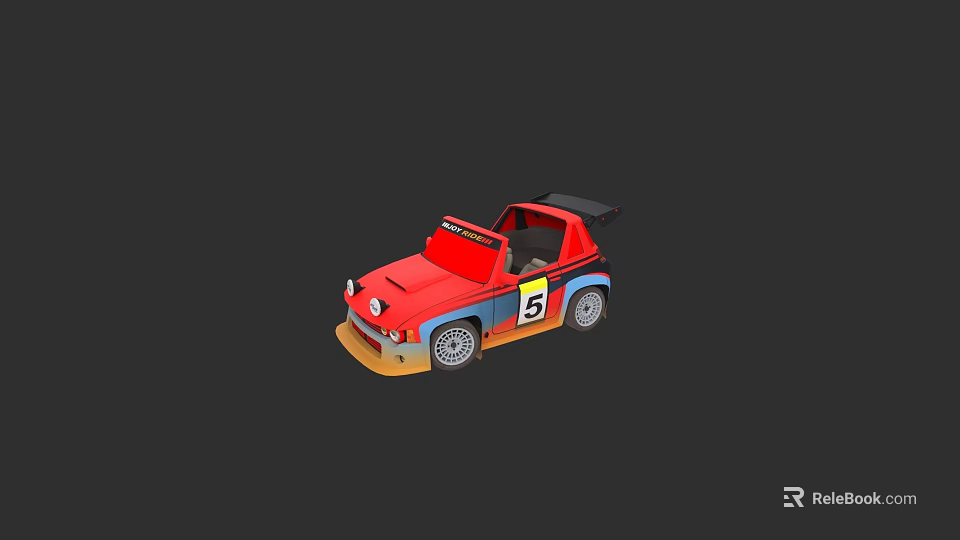 Red Racing Car With Number 5 Black Spoiler And Blue Accents Design 3d model 
