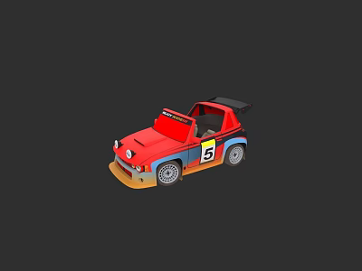 Red Racing Car With Number 5 Black Spoiler And Blue Accents Design 3d model