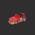 Red Racing Car With Number 5 Black Spoiler And Blue Accents Design