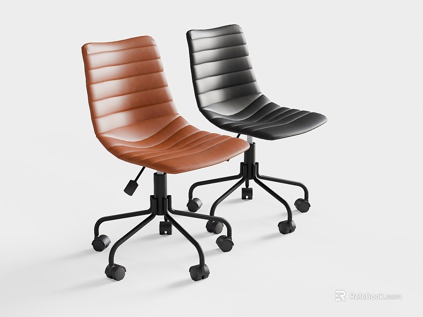 Modern Design Office Chair In Brown And Black With Striped Backrest And Swivel Wheels 3d model 