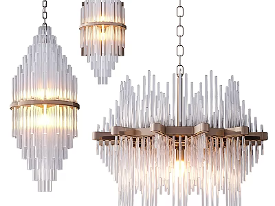 Modern Glass Hanging Lighting Fixture Set With Metal Frame And Cascading Design 3d model
