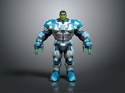 Game And Movie Character Hulk In Blue And Silver Armored Suit With Muscular Build 3d model
