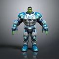 Game And Movie Character Hulk In Blue And Silver Armored Suit With Muscular Build