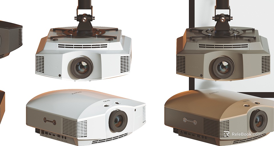 Projector Monitoring Devices With Modern Design White And Brown Color And Quality Lens Features 3d model 