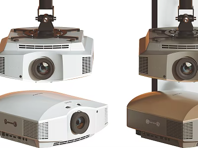 Projector Monitoring Devices With Modern Design White And Brown Color And Quality Lens Features 3d model
