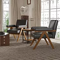 Stylish Wooden Frame Leather Armchairs For Bright Elegant Modern Cozy Living Room Interior Decor