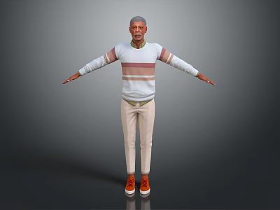 Game and Movie Character in Striped Sweater Beige Pants and Orange Shoes with Arms Outstretched 3d model