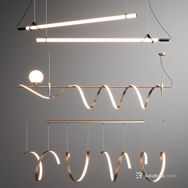 Modern Contemporary Chandelier Designs Featuring Curved Spiral Shapes And Spherical Bulbs 3d model 