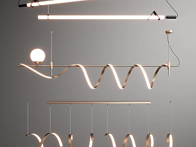 Modern Contemporary Chandelier Designs Featuring Curved Spiral Shapes And Spherical Bulbs 3d model