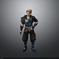 Man With Pink Hair In Black And Blue Stylish Outfit With Armor And Protective Gear