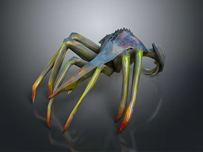 Fantasy Spider Like Creature With Long Colorful Legs Red Tipped Claws And Spiked Body Design 3d model