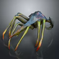 Fantasy Spider Like Creature With Long Colorful Legs Red Tipped Claws And Spiked Body Design