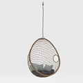 Stylish Egg Shaped Rattan Hanging Chair With Gray Cushions And Metal Chain