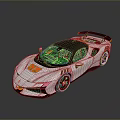 White Sports Car With Black Roof Orange Accents And Rear Spoiler