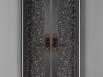 Sleek Double Doors With Metal Frame Textured Surface And Brass Handles 3d model