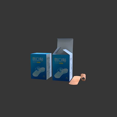 Sterile Medical Adhesive Bandages With Blue Packaging Boxes Open Box And Roll 3d model