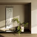 Cozy Corner with Hanging Bamboo Painting Vase Fresh Green Plants and Soft Light