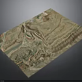 Detailed 3D Terrain Model With Mountain Valleys And Colorful Topographic Relief