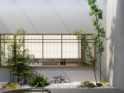 New courtyard landscape dry landscape bamboo courtyard sketch indoor landscape gravel fish tank 3d model