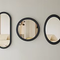 Black Framed Oval And Round Decorative Mirrors Wall Mounted In Living Room Design
