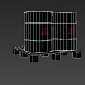 Industrial Equipment Green Storage Drums Placed At Industrial Factory Site With Large Storage Tanks