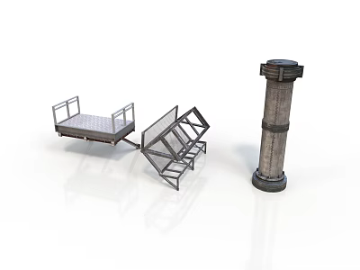 Metal Equipment Including Platform With Railings Ramp With Stairs And Cylindrical Tower Structure 3d model