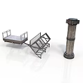 Metal Equipment Including Platform With Railings Ramp With Stairs And Cylindrical Tower Structure