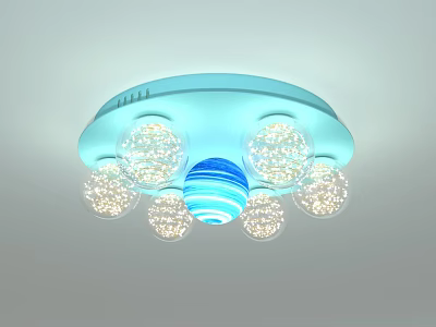 Blue Modern Ceiling Light With Spherical Decorations And Striped Center Globe 3d model