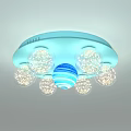 Blue Modern Ceiling Light With Spherical Decorations And Striped Center Globe