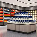 Specialty Store Interior With Colorful Product Shelves And Central Counter