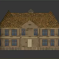 Cartoon Style House 3D Model With Brown Tile Roof Stone Walls Windows Porch And Chimney