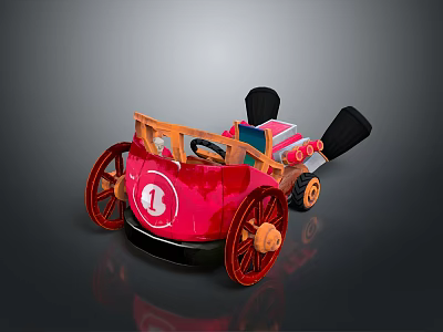 Red Toy Car With Number 1 Design Red Wheels And Wooden Colorful Decorative Parts 3d model