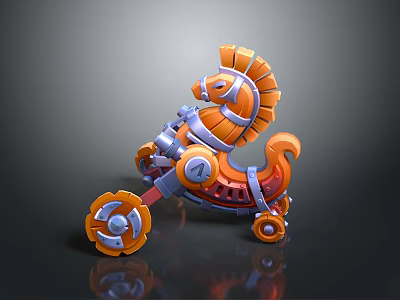 Children Rocking Horse Toy With Mechanical Gears And Blue Orange Design For Fun Safe Playtime 3d model