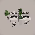 Modern Office Desks With Green Plants Dividers Computers Monitors And Office Chairs