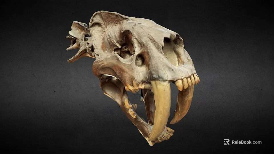 Ancient Animal Skull Fossil With Large Fangs And Detailed Bone Structure 3d model 